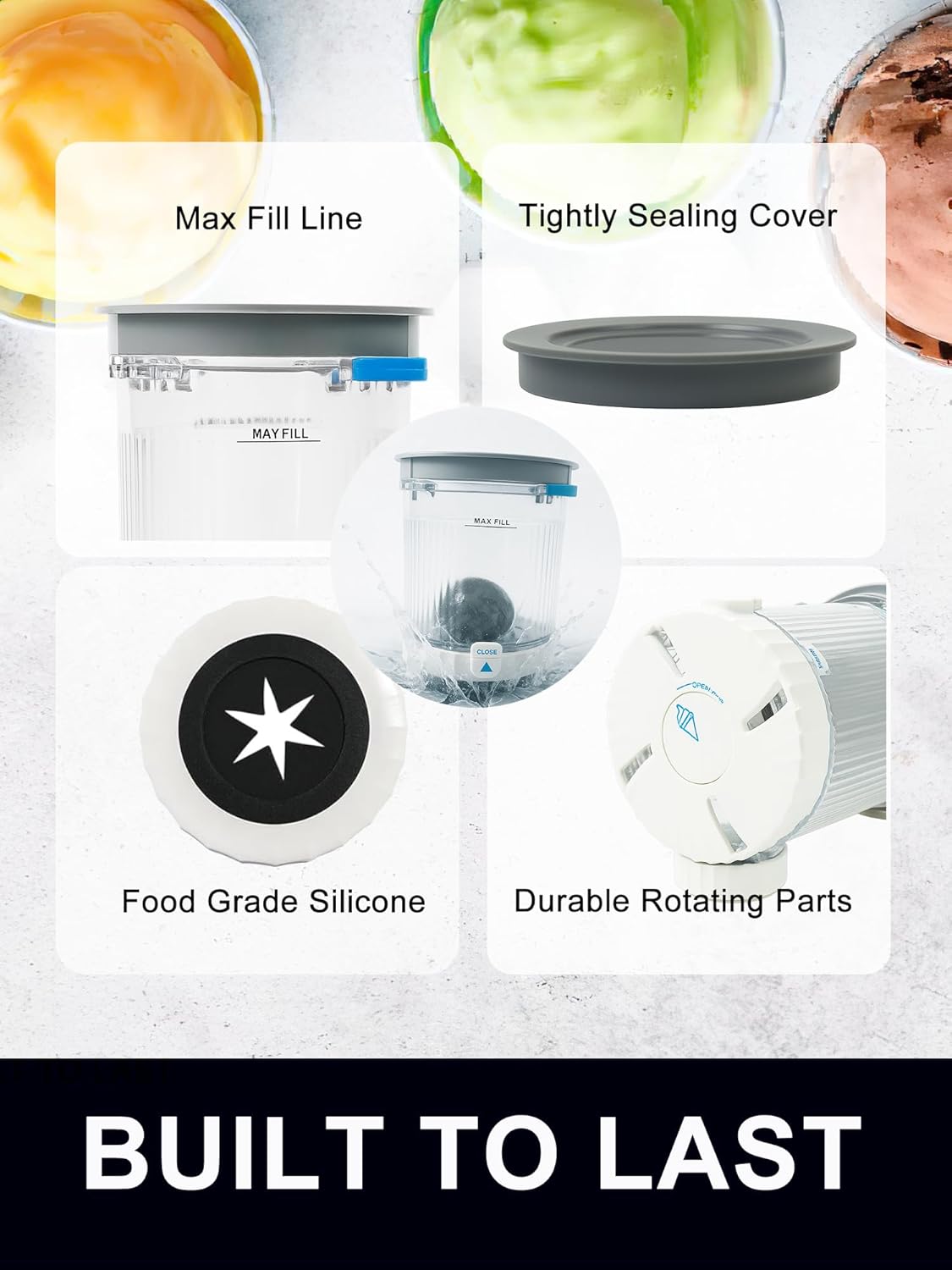 2 Pack Pint Containers Replacement for Ninja Creami Swirl NC700/NC701 Series, 16oz BPA-Free Ice Cream Pints with Lids, Leak-Proof & Dishwasher Safe (Grey/Grey)