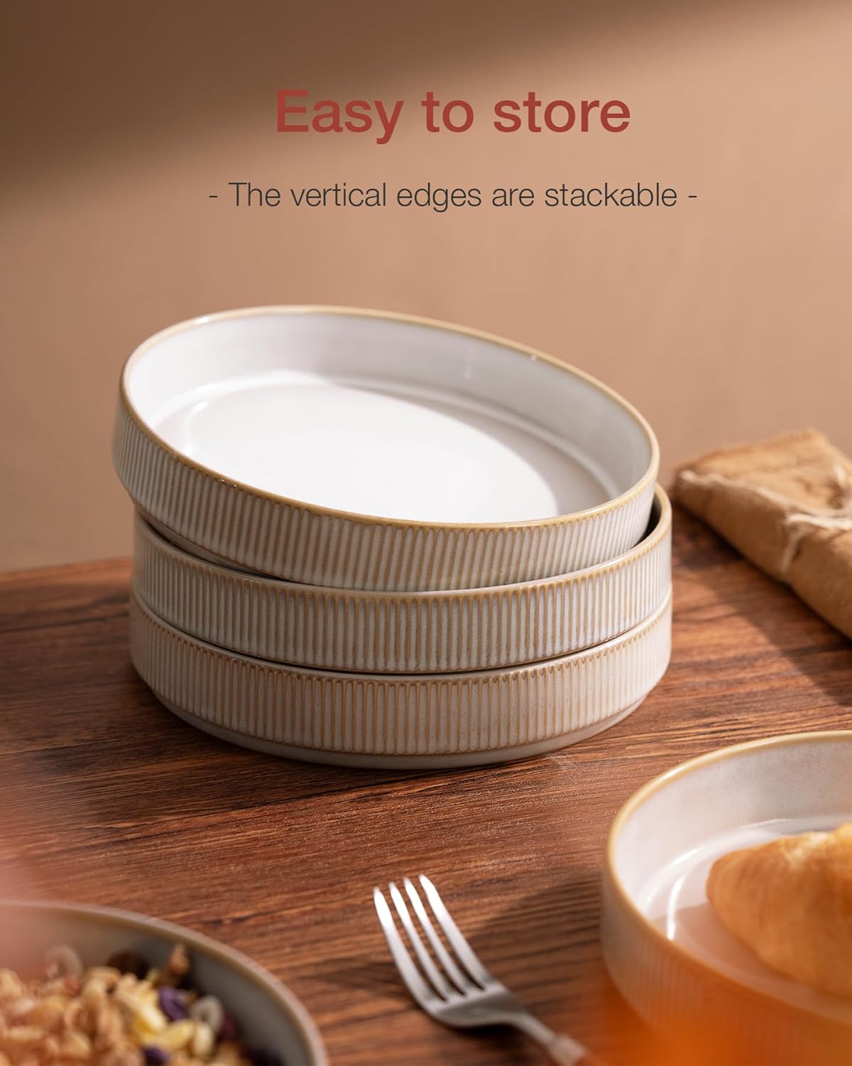 famiware Star 7.5" Pasta Bowls Set, Salad Bowl Set of 6, Double Reactive Glaze, Stackable, Perfect for Your Friend for Housewarming, Thanksgiving, Christmas, Cappuccino White