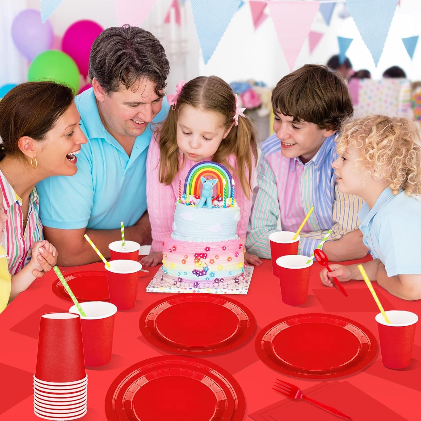 TWOWYHI 229PCS Red Party Supplies Set Paper Disposable Plates Cups Plastic Spoons Forks Knives Red Napkins for 30 Guests Disposable Party Dinnerware Sets for Wedding Birthday Parties