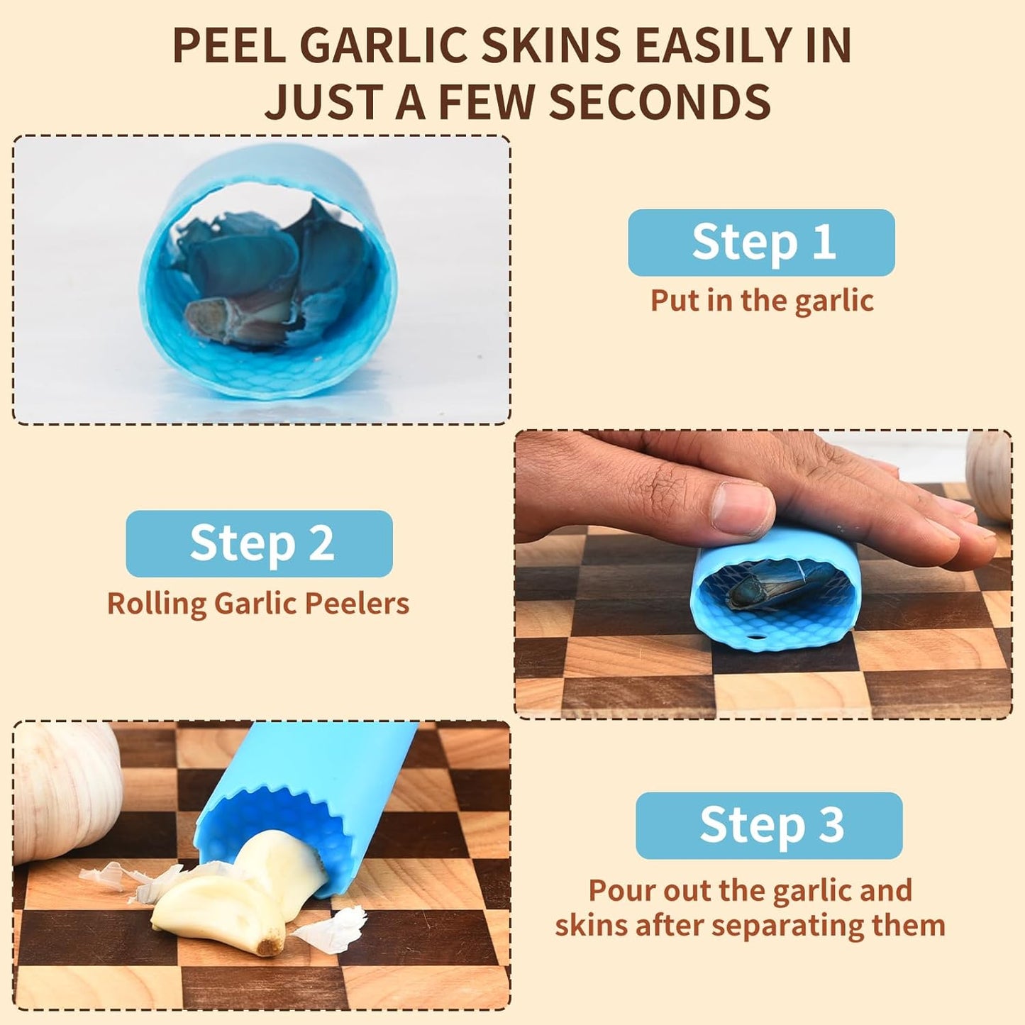 Cook Guy 304 Stainless Steel Garlic Press Rocker Set - Premium All-Steel Garlic Mincer, Crusher, Peeler, and Scraper Tool for Effortless Mincing –Dual-Handle Garlic Grinder(B0201)