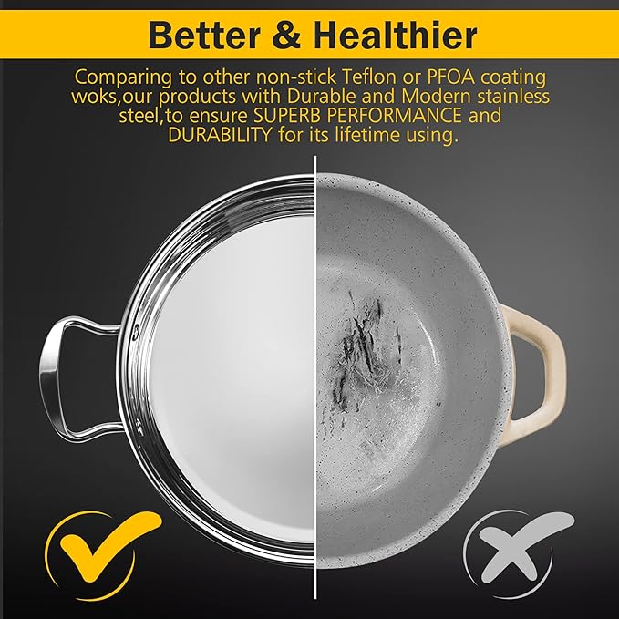 Wodillo 6Pcs Pots and Pans Set, Stainless Steel Pot Set, Nonstick Kitchen Cookware Set, Induction Pots Set with Stay-Cool Handle, Works with Electric and Gas Cooktops, Dishwasher Safe