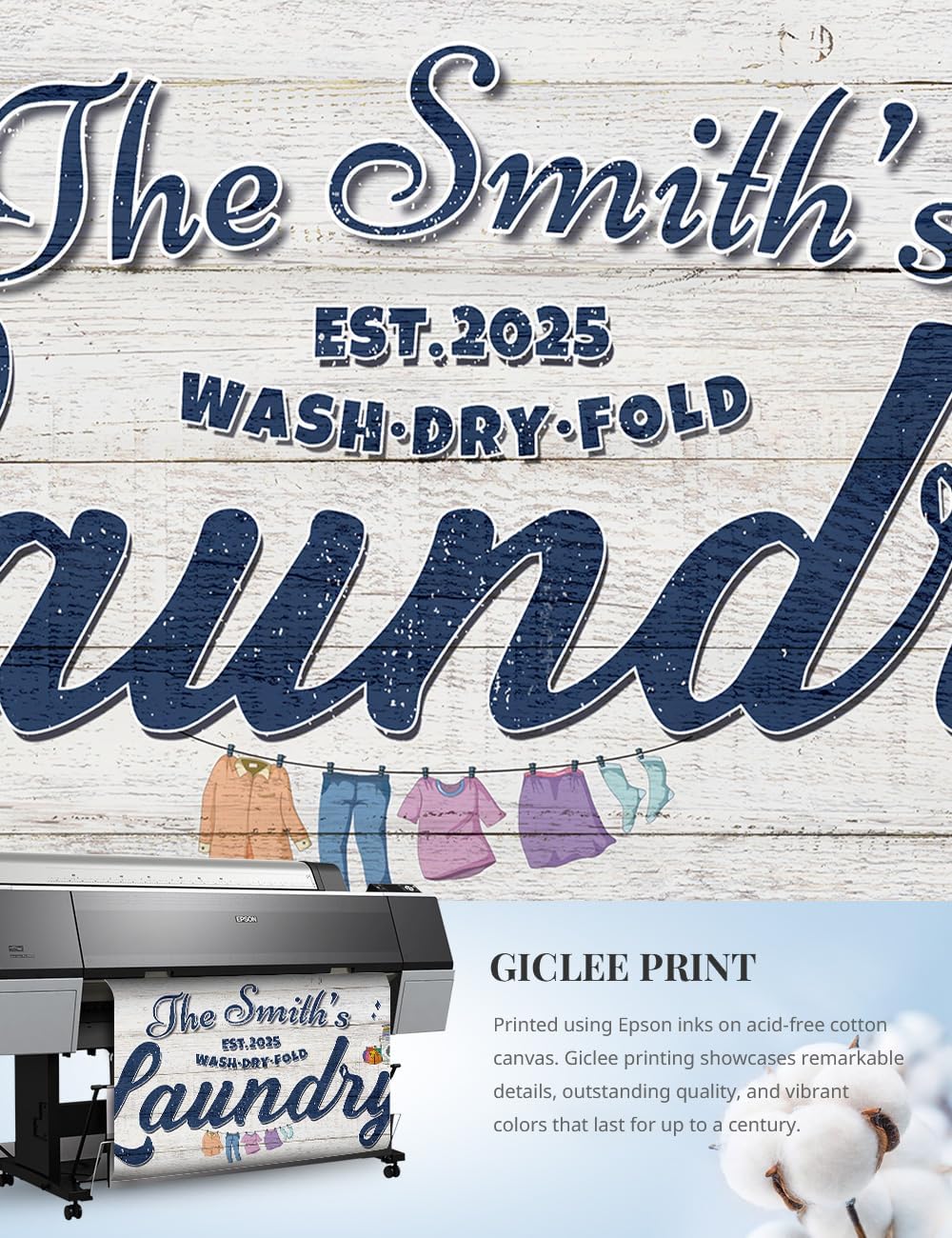 IPIC - Personalized Laundry Room Sign, Custom Canvas Wall Art with Family Name, Rustic Home Decor Printed Acid-Free Cotton Canvas for Business and Home, Made in USA and Ready to hang for Laundry Decor