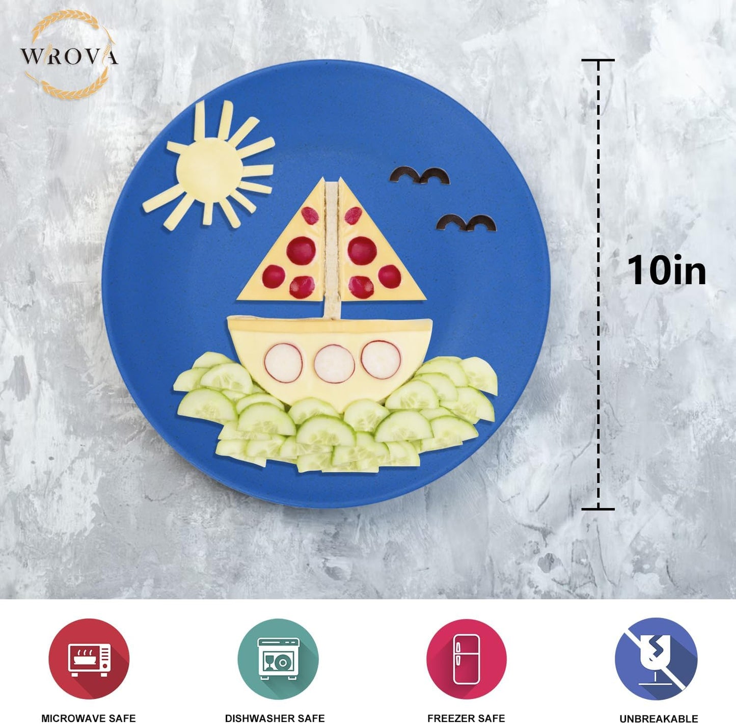 Wrova Wheat Straw Dinner Plates 10 Inch Unbreakable Set of 8 - Dishwasher & Microwave Safe Plastic Plates Reusable - Lightweight Plates for kitchen,camping,salad,appetizer - Ocean Series