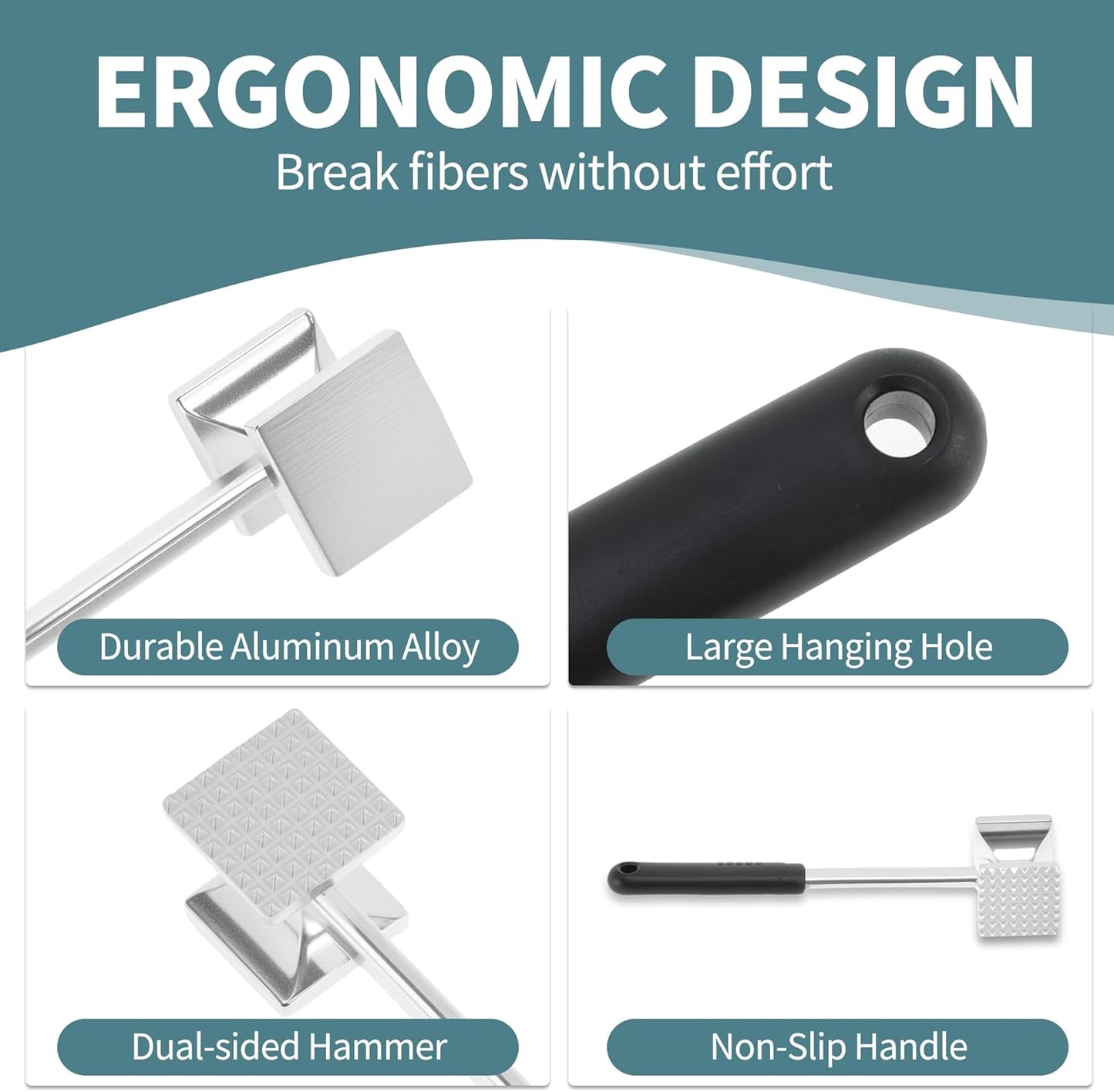 VOCOSTE Meat Tenderizer Mallet, Aluminum Alloy Kitchen Double-sided Meat Pounder Flattened, Meat Mallet Hammer, Steak Chicken Beef Tenderizer Tool