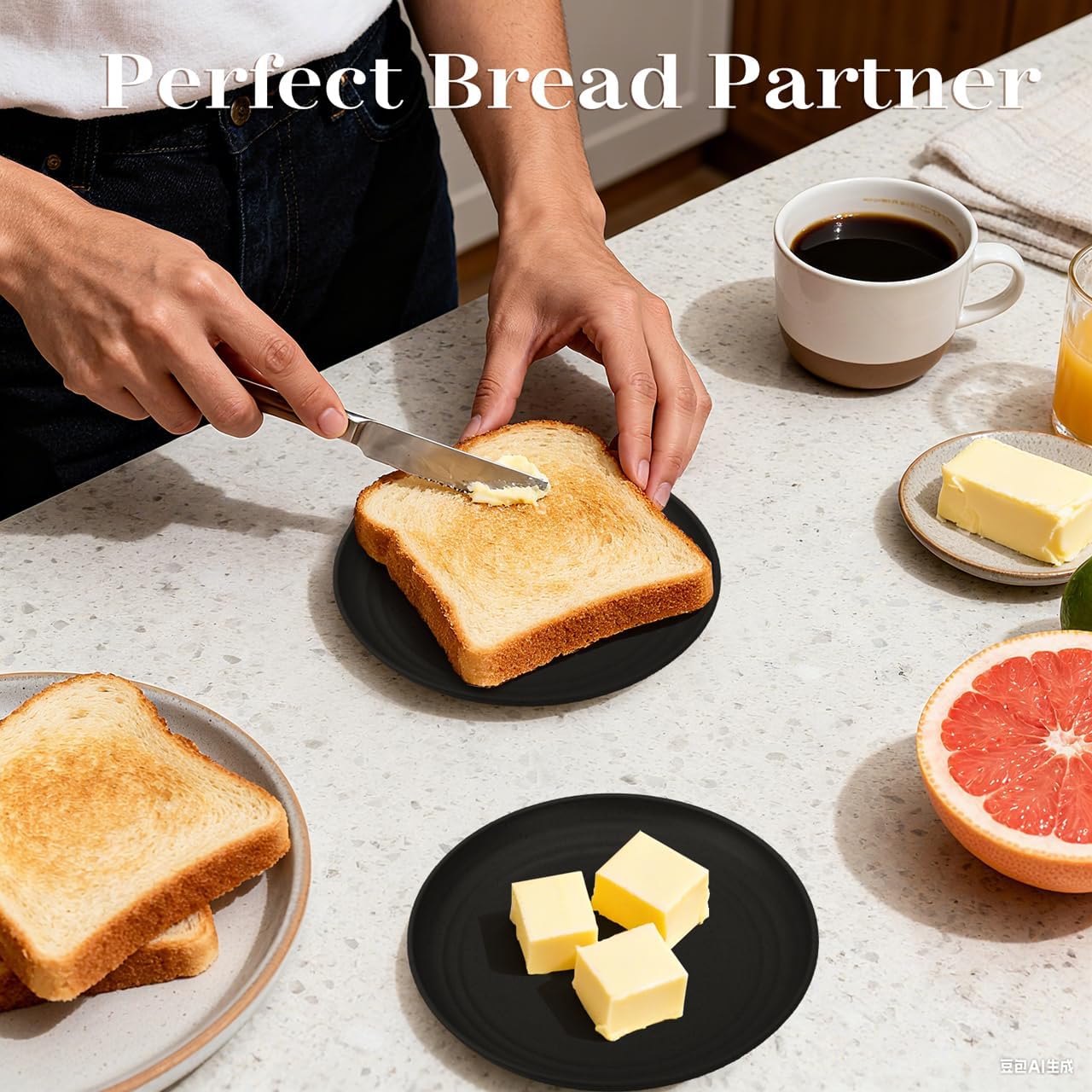 5.7 Inch Dessert Plates Set of 8, Unbreakable Wheat Straw Plate Appetizer Plates, Plastic Plates Reusable, Microwave & Dishwasher Safe Mini Plate for Kitchen (Black)