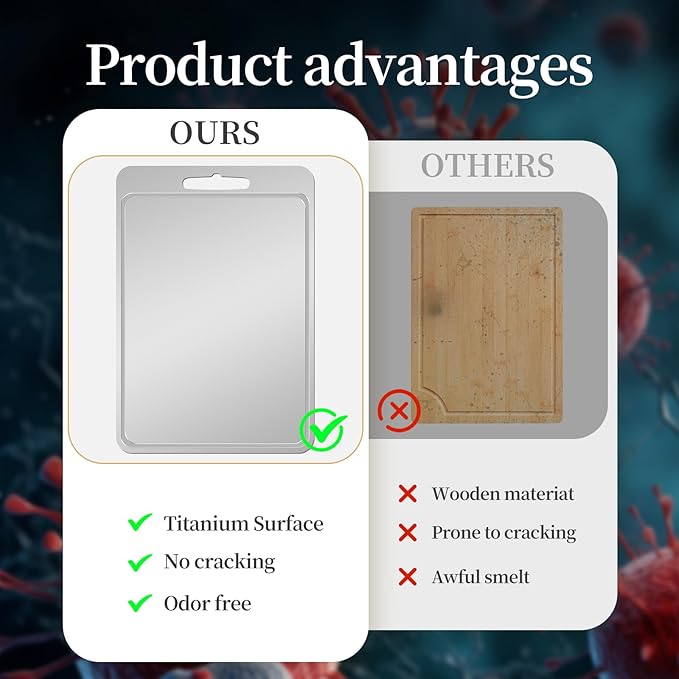 Titanium Cutting Board-Pure Titanium Cutting Boards For Kitchen，Double-Sided Metal Cutting Board with Juice Groove, Separates Meat and Vegetables, Dishwasher Safe (Pattern 14×10 Inch)