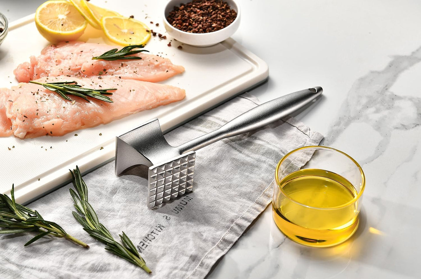 Solid Stainless Steel Meat Mallet Tenderizer Tool - Chicken Pounder Flattener, Hammer for Kitchen, Food, Cooking - Dishwasher Safe Meat Smasher