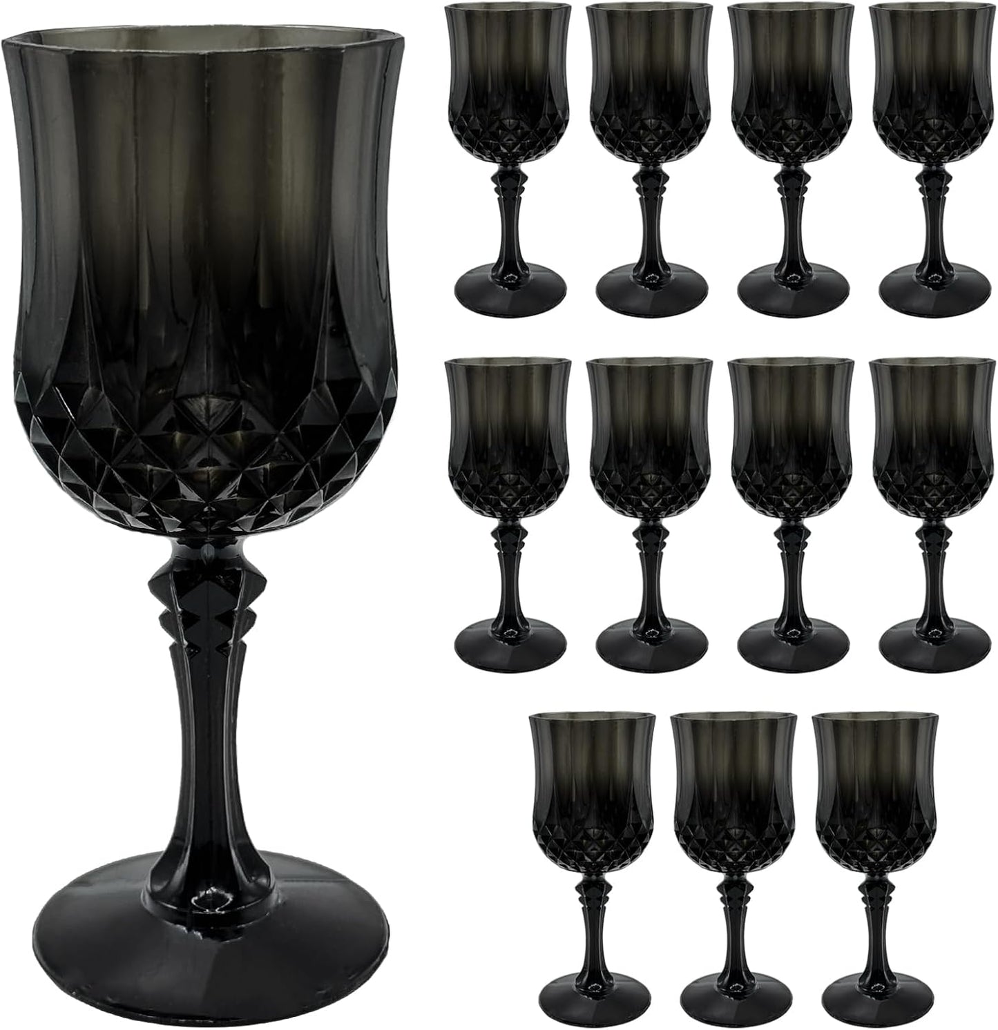 12 PCS Black Plastic Wine Glasses，Cordial Glasses，Goblets，Can be Used for Weddings, Everyday Fun Parties and More!