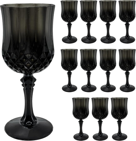 12 PCS Black Plastic Wine Glasses，Cordial Glasses，Goblets，Can be Used for Weddings, Everyday Fun Parties and More!