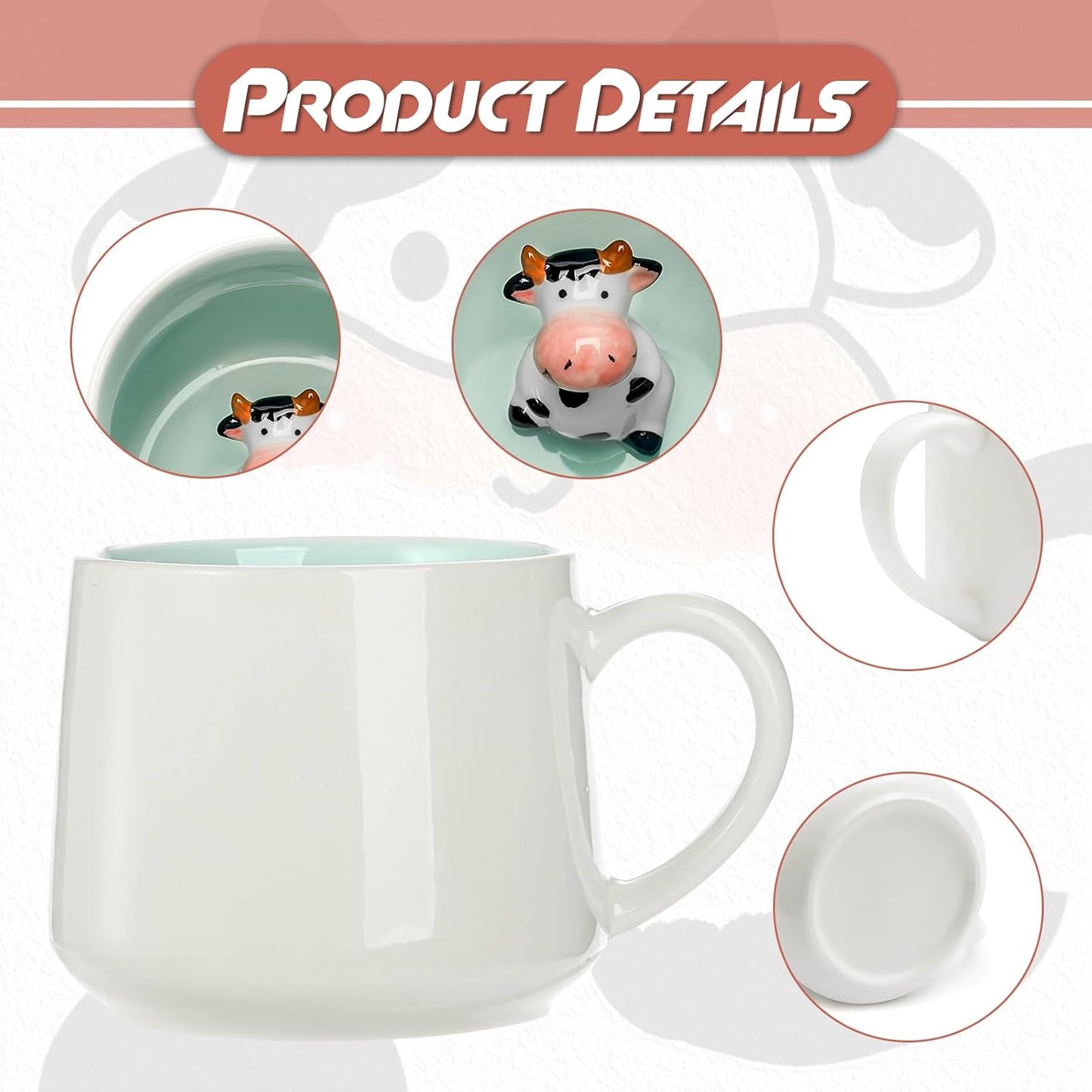 Cute Cow in Mug, Graduation Valentines Mothers Fathers Day Easter Christmas Gifts for Women Mum Her Wife Grandma Gir Boy Kids Teacher Friend, Birthday Present, 3D Animal Tea Cup,Coffee Mugs