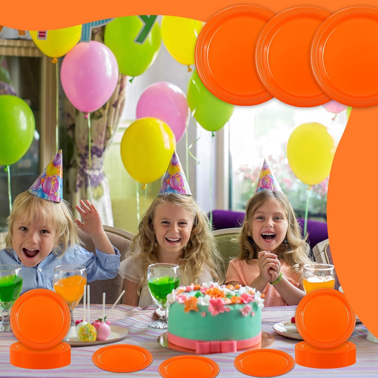 100 pcs Orange Plastic Plates Disposable 7inch Fall Party Dessert Dinner Plates Heavy Duty for Autumn Party,Halloween,Christmas,Thanksgiving day,Wedding, Valentines