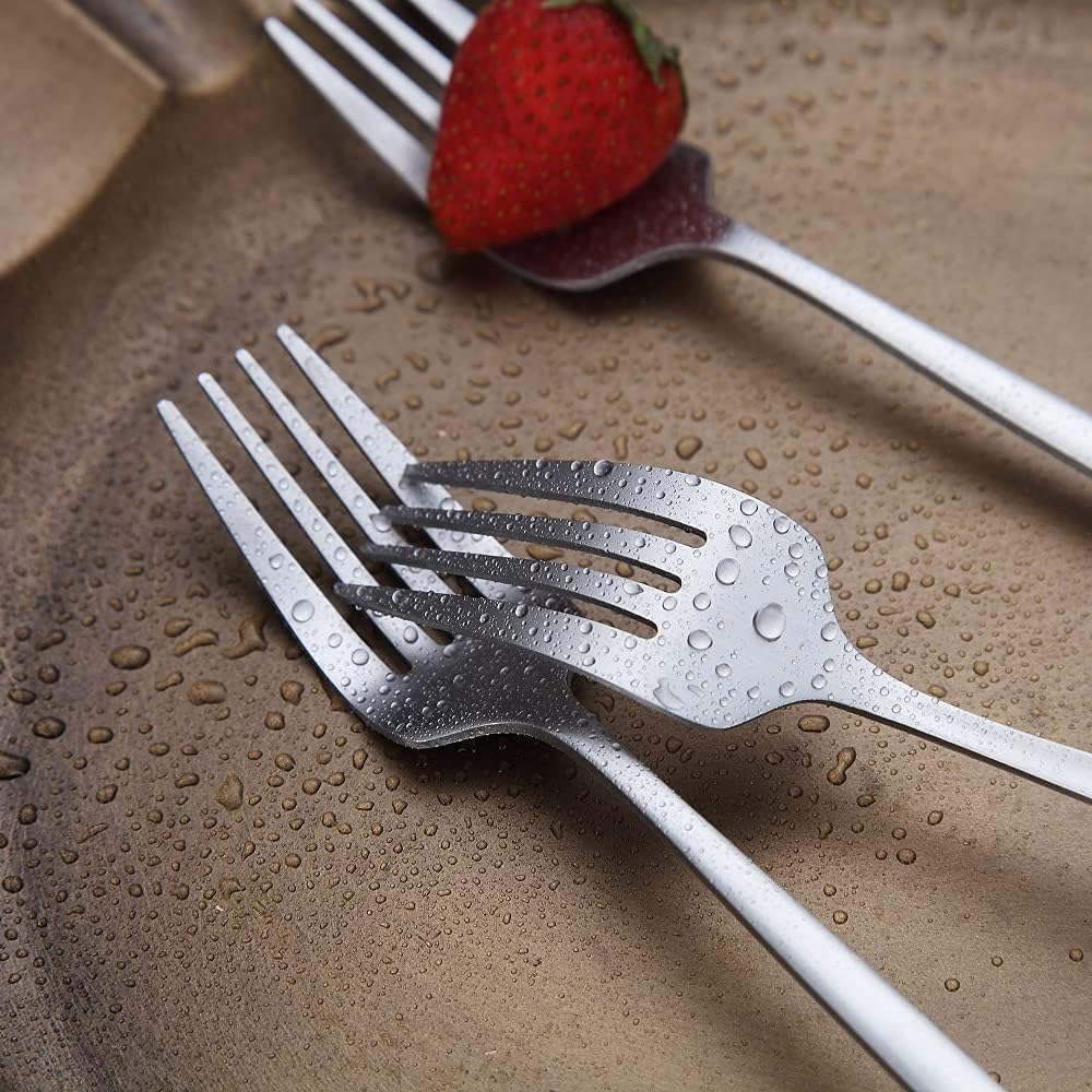 Matt Dinner Forks 6 Piece, Stainless Steel Dessert, Table, Salad Forks - Silverware Set for Home, Kitchen or Restaurant - Dishwasher Safe (Matt Silver-8.4 Inch)