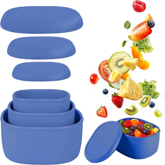 Reusable Nesting Silicone Food Storage Containers, Set of 3 Lunch Box Bento with Lids, Airtight Snack Container, BPA Free, Dishwasher Microwave Oven Freezer Safe (6.7oz, 10oz, 20oz) (Royal Blue)