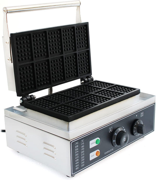 1550W 10 Grids Belgian Waffle Maker Machine with Temp and Time Control 122-572℉, 0-5 Mins, Non-Stick Plates Commercial Waffles Iron w/ 10 Molds, Stainless Steel Electric Waffle Making Machine