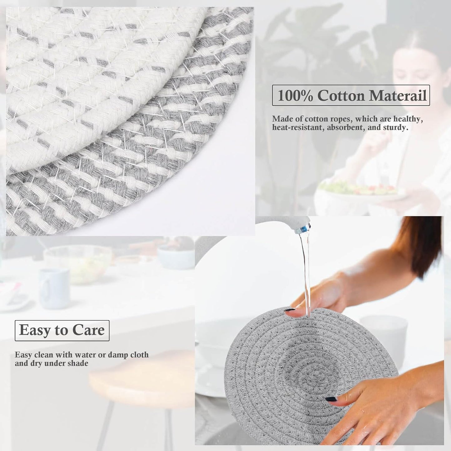 Billbotk 7" Trivets for Dishes, Pots and Pans, 4 Heat Resistant Hot Pads, Pot Holders for Kitchen, Plate Mats for Countertops, Table, Home Essentials, Farmhouse Decor