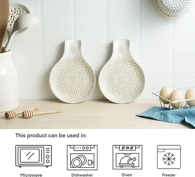 Ceramic Spoon Rest for Stove Top, 7.48 Inches Spoon Holder for Kitchen Counter, Kitchen Counter Decor, Dishwasher Safe, Off-White