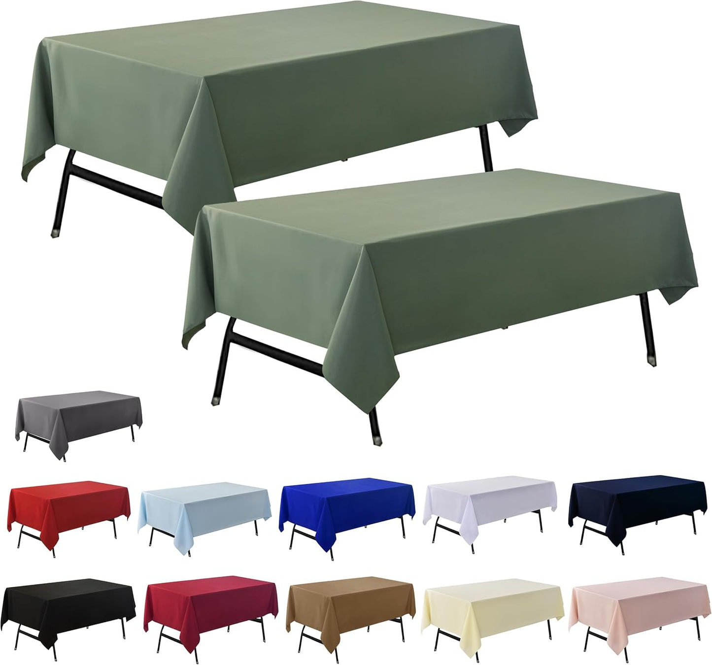 2-Pack 60x60 inch Sage Green Table Cloths, Solid Stain and Wrinkle Resistant Tablecloth, Premium Plain Weave Polyester Fabric Rectangle Table Linen Covers for Hotel, Banquet