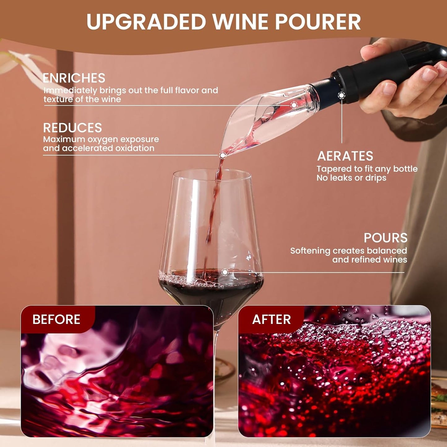 4-in-1 Rechargeable Electric Wine Opener Set - Automatic Corkscrew, Foil Cutter, Aerator Pourer, Vacuum Stopper - Wine Lovers Gifts for Women and Men