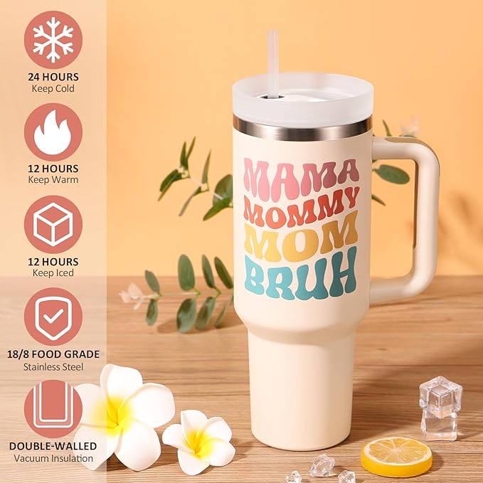 Gifts for Mom, Christmas Gifts from Daughter Son, 40 OZ Tumbler Best Birthday Gift for Mama Mother-in-Law Wife Mother Women, Mama Mommy Insulated Cup with Handle New Mom Gift for Wife from Husband