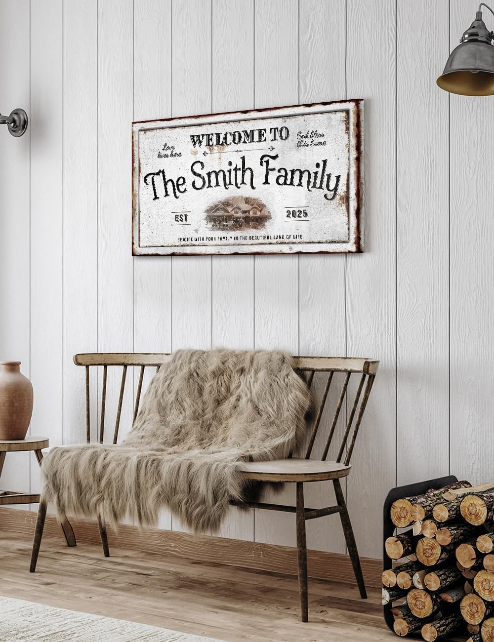 IPIC - Personalized Family Welcome Sign, Custom Canvas Wall Art with House Photo, Name & Date for Hallway or Entryway, Rustic Style Home Wall Decor Gift, Made in USA