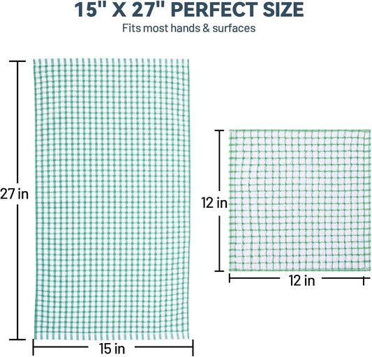 Egles Dish Cloth Terry Kitchen Towel 100% Cotton Kitchen Dish Cloths for Scrubbing Wash Cloths Dish Towels Sets (8 Packs 12x12 Inches & 15x27 Inches Mix Color)