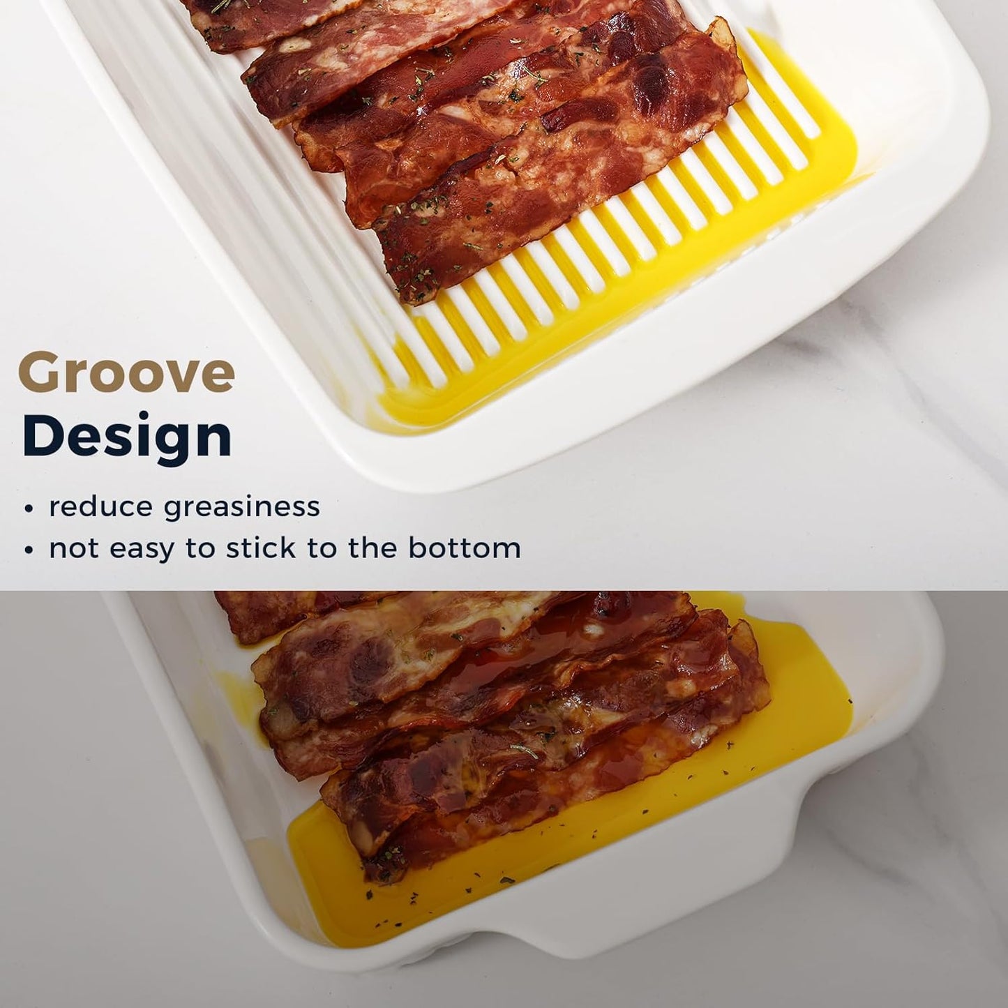 Baking Dish for Oven, 9.3'' x14'' Ceramic Casserole Dish, Lasagna Pan, Oven Safe Bakeware Sets with Handles, Microwave, Dishwasher Safe, Home Decor, Wedding Gift, White, Set of 2