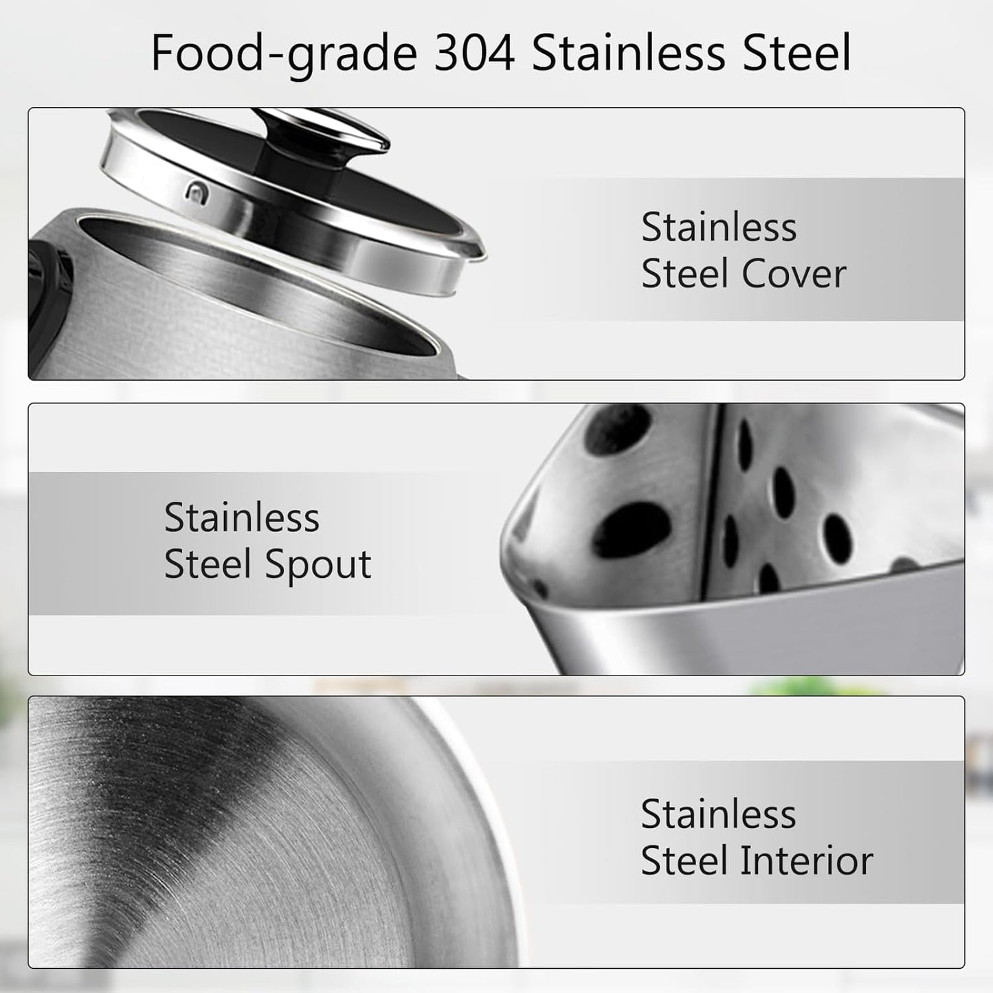 Electric Tea Kettles1500W, 1.7L Stainless Steel Tea Kettle with Thermometer, Auto Shut-Off & Boil-Dry, Cool Touch Handle, BPA Free (Stainless steel)