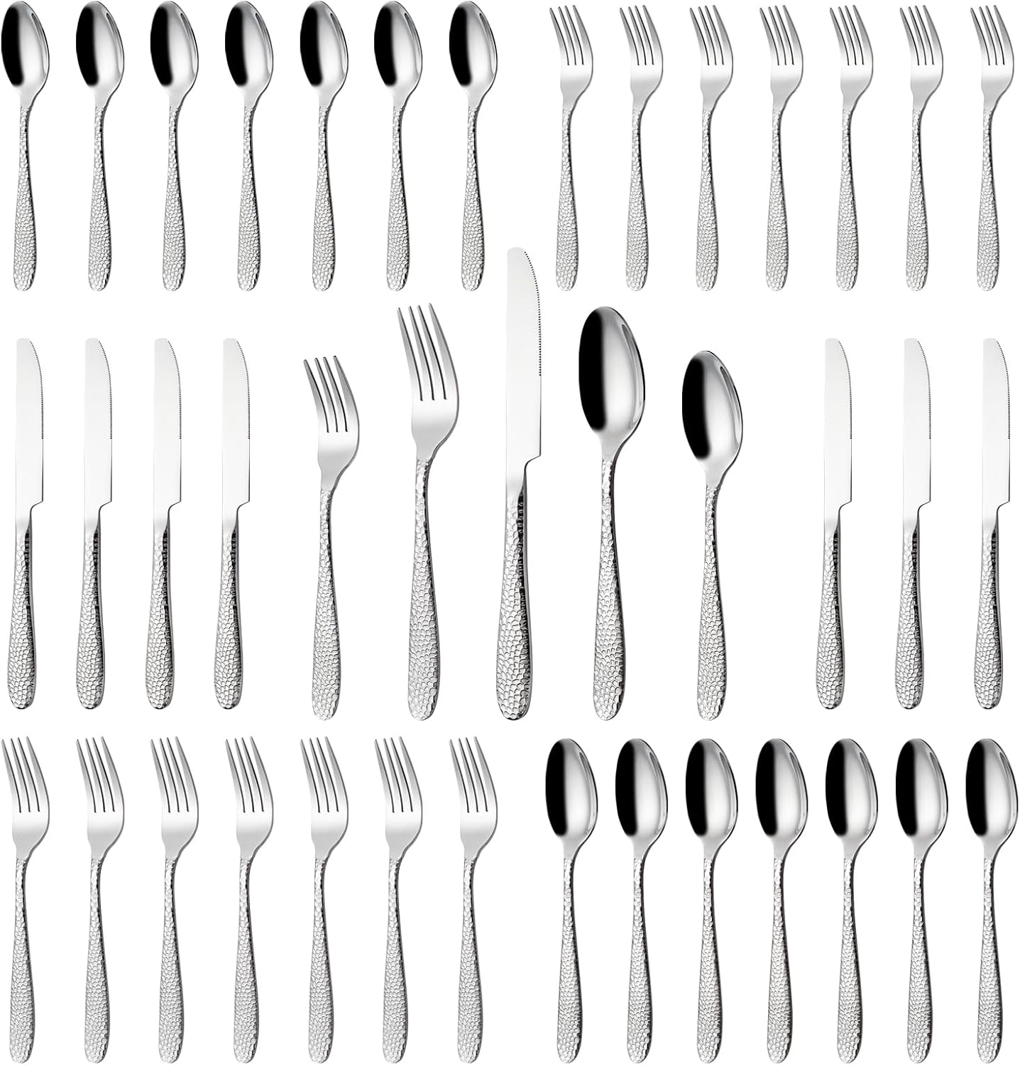 Hammered Silverware Set, CITESANA 40-Piece Heavy Duty Mirror Polished Stainless Steel Flatware Set Cutlery Set Flatware Service for 8