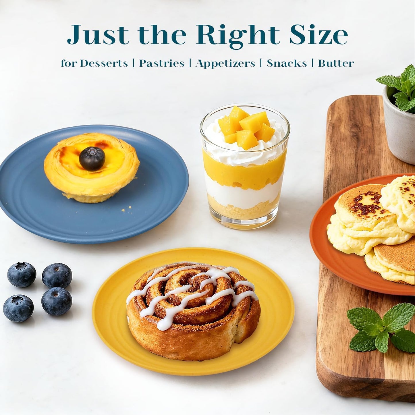 8 Pack Appetizer Plates 5.7 Inch, Lightweight Wheat Straw Plate Kids Plates, Plastic Plates Reusable, Microwave & Dishwasher Safe Small Plate for Kitchen, Camping (Multicolor)