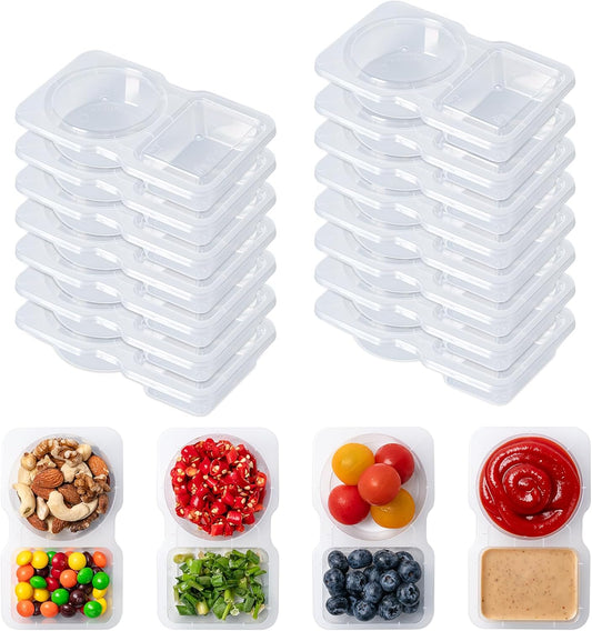 15 Set Reusable Snack Containers with Lids, 2-Compartment Leakproof Sauces Dipping Containers, On-the-Go Snack Pack Containers for Kids and Adults, BPA-Free