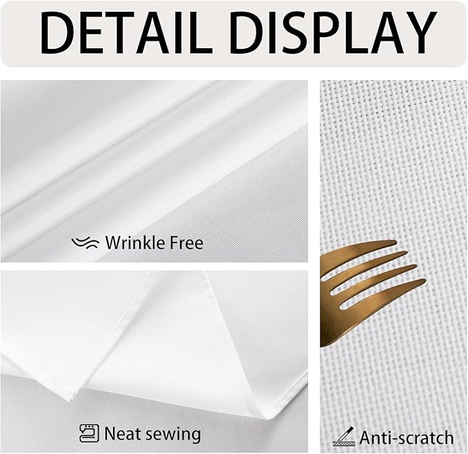 JIUZHEN Round Table Cloth Faux Linen Farmhouse Tablecloth Wrinkle and Stain Resistant Decorative Fabric Table Cover for Kitchen, Dining Room, Parties and Camping, White, 60 Inch Round