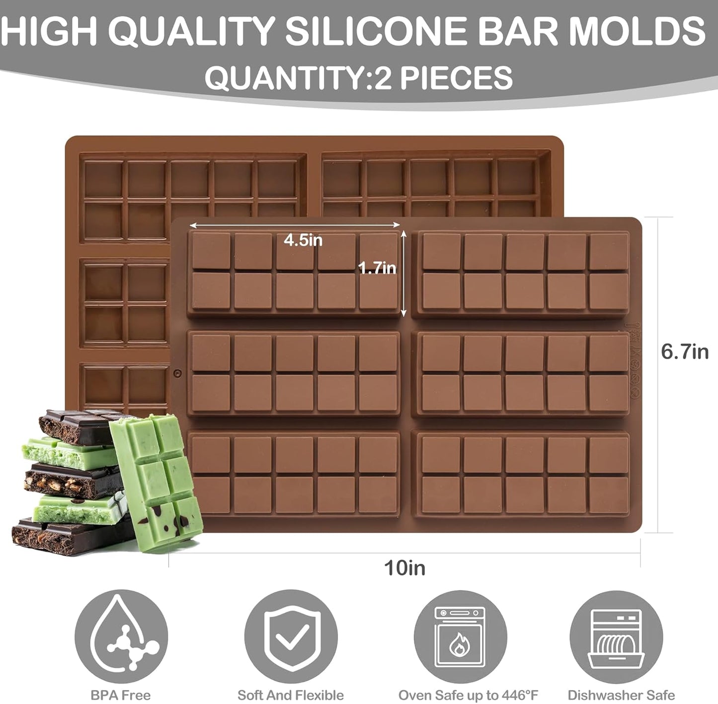 1200ML/1.1QT Double Boiler Pot With 2 Pack of Silicone Chocolate Bar Molds, Stainless Steel Chocolate Melting Pot with Non-Stick Chocolate Molds for Dubai Pistachio, Candy, Snacks
