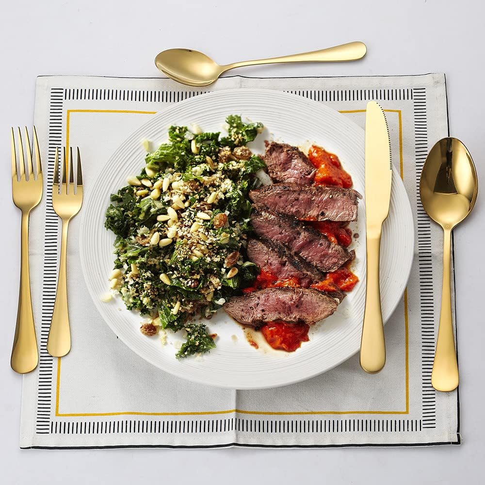 Gold Silverware Set 12 Stainless Steel Flatware Set 60 Piece Spoon Fork Knives Round Wide Handle Proper Weight Dishwasher Safe Gatherings Festival Parties…