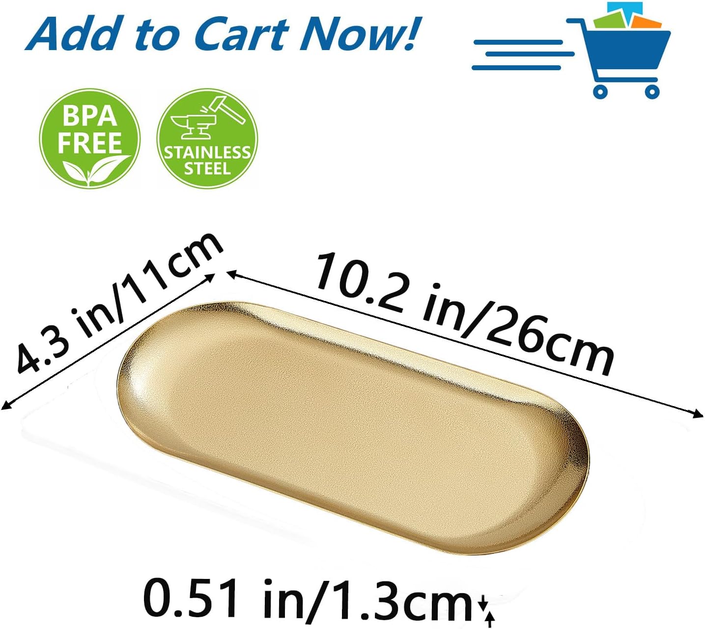 10X4 inch ellipse Appetizer Plates,thick stainless steel Dinner Plates, Pasta Dessert Plates for Sushi, Fruit oven/Dishwasher Safe, Set of 4,Gold