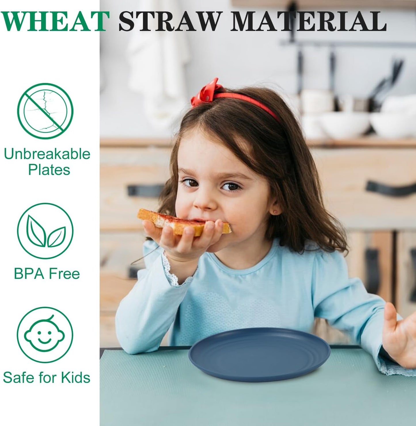 8 Pack Appetizer Plates 5.7 Inch, Lightweight Wheat Straw Plate Kids Plates, Plastic Plates Reusable, Microwave & Dishwasher Safe Small Plate for Kitchen, Camping (Multicolor)