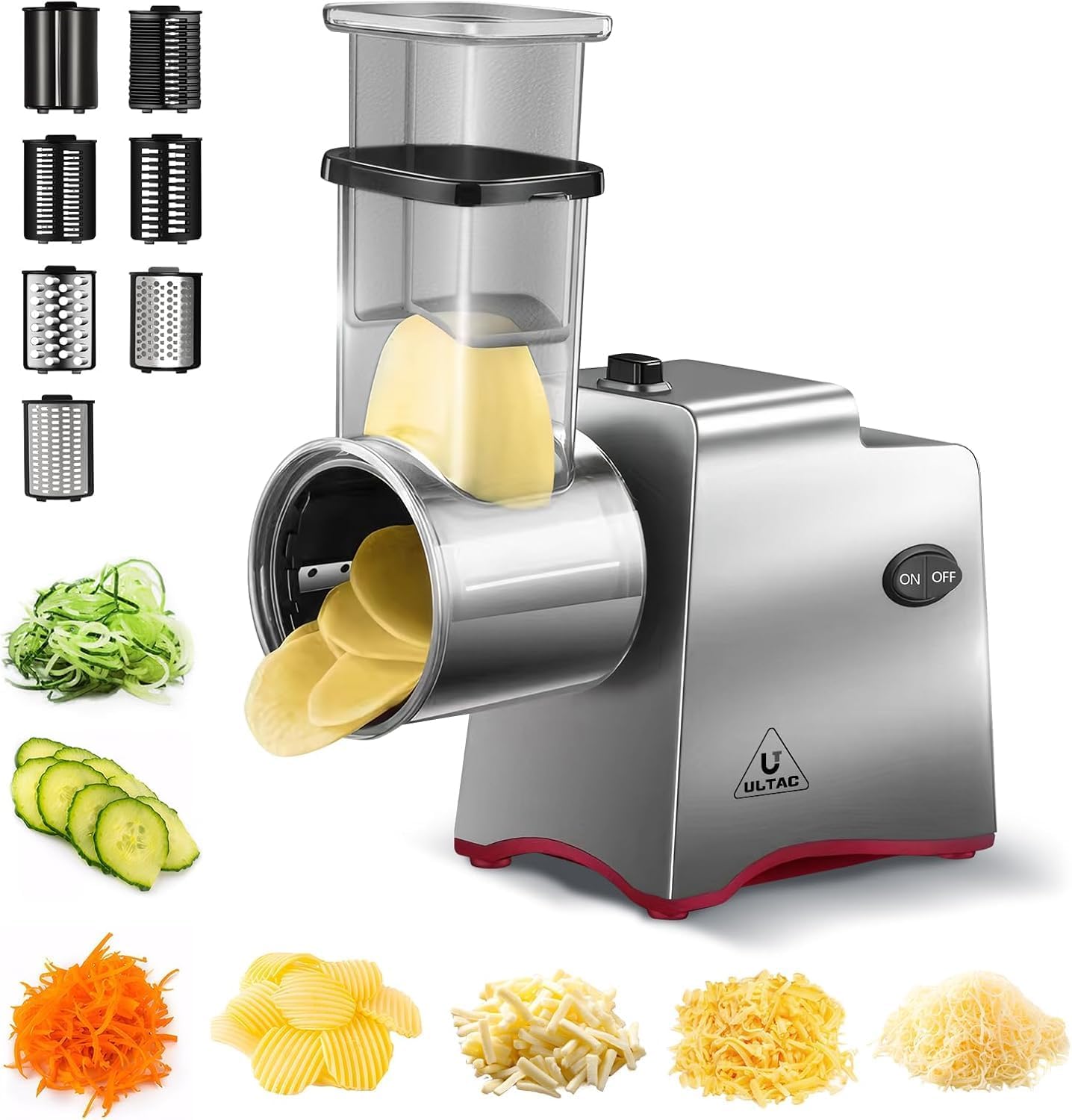 Electric Cheese Grater,Electric Cheese Grater for Block Cheese with 7 Different Shapes of Blades, 250W Electric Slicer Shredder, Electric Salad Machine for Cheeses, Fruits, Vegetables