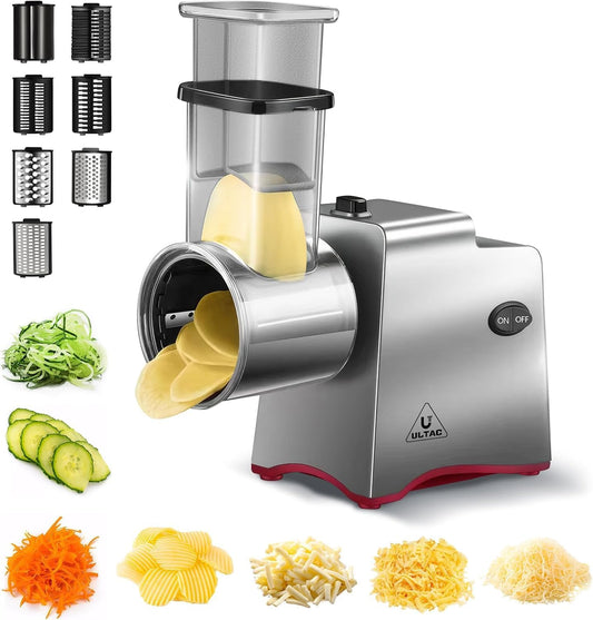Electric Cheese Grater,Electric Cheese Grater for Block Cheese with 7 Different Shapes of Blades, 250W Electric Slicer Shredder, Electric Salad Machine for Cheeses, Fruits, Vegetables