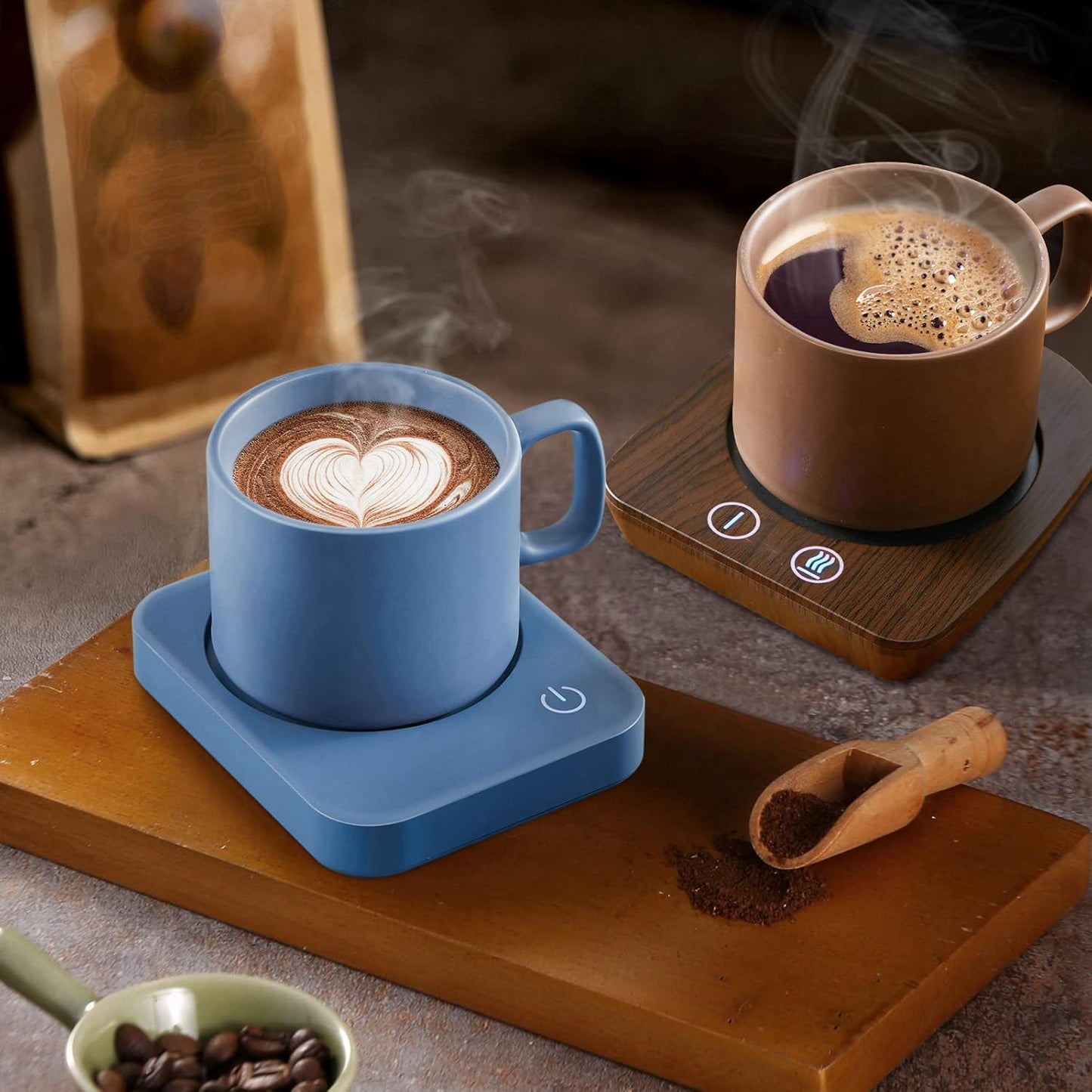 VOBAGA Coffee Mug 11 oz Tea Cup with Flat-Bottom Warming Coffee Milk for Office and Home (Light Blue)