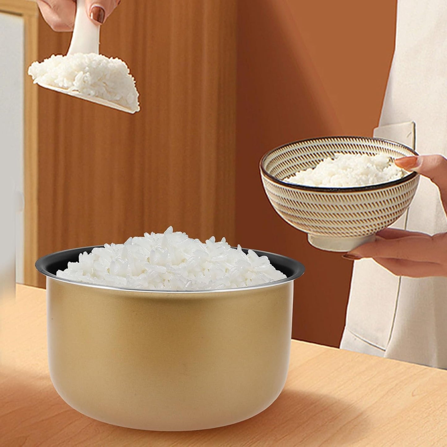 Amosfun Rice Cooker Inner Pot Replacement 8.07 Inch Nonstick Inner Lid with Scale and Rice Paddle for 3 to 7 Cup Cookers Kitchen Accessories