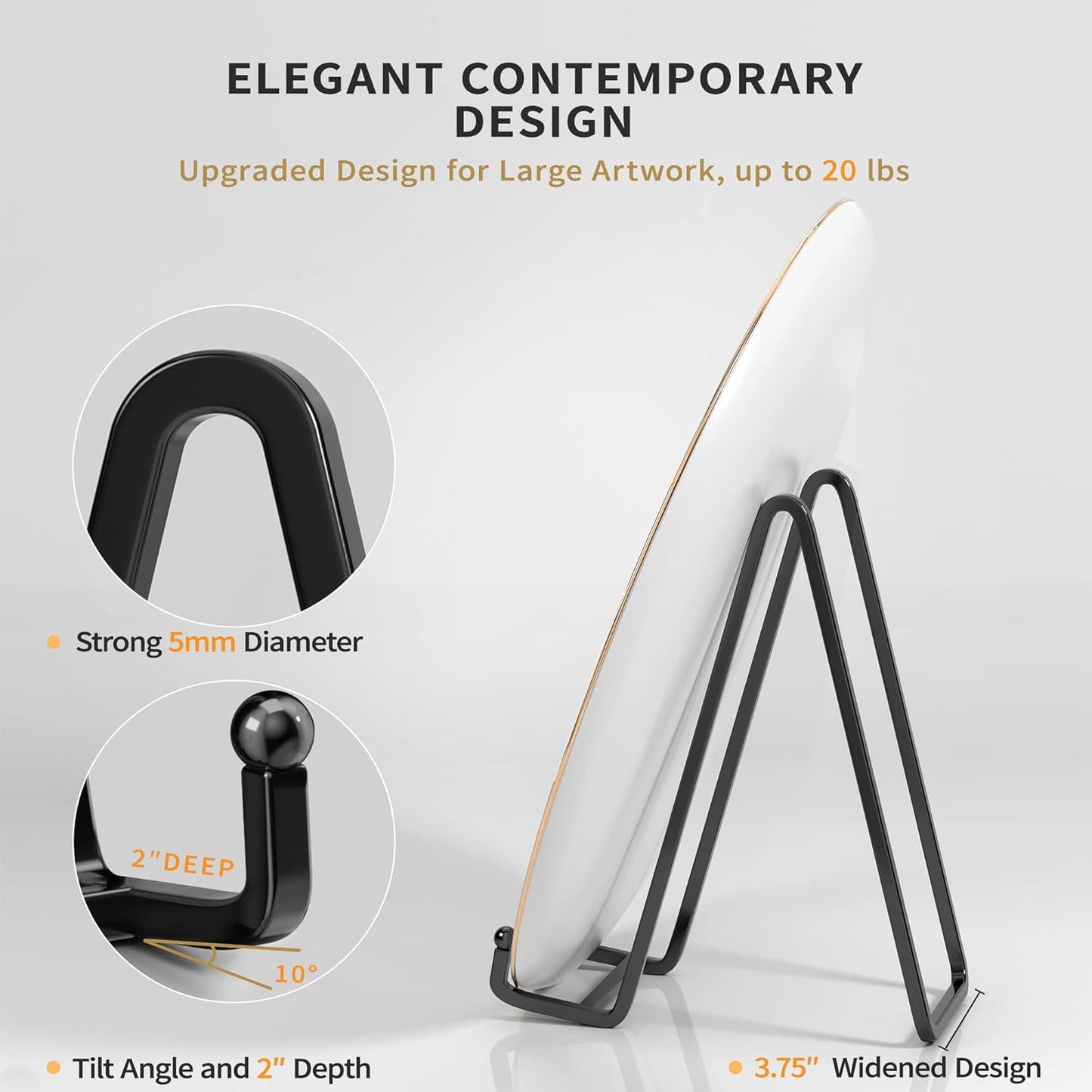 4 Pack 8 Inch Large Plate Stands for Display - Metal Square Wire Plate Holder Display Stand + Picture Stand for Book, Platter, Plaque, Photo Easel