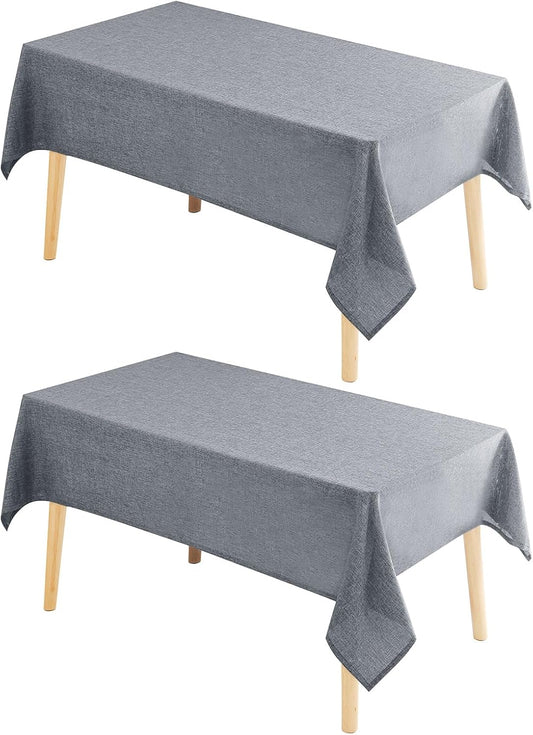 Hiasan 2 Pack Faux Linen Rectangle Tablecloth - Wrinkle and Stain Resistant Washable Table Cloth for Kitchen Dining Room Holiday Table Cover for Party Dinner, Grey, 52 x 70 Inch