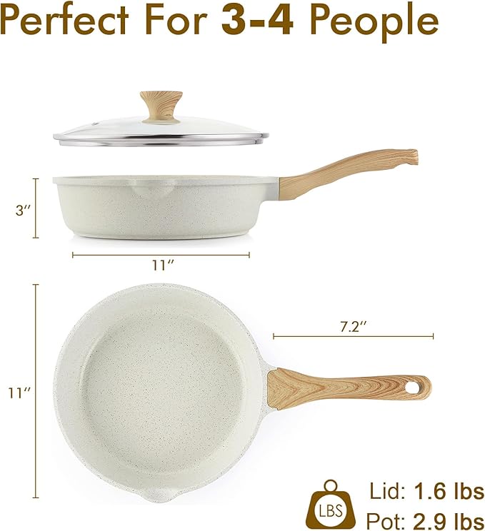 SENSARTE Nonstick Ceramic Sauté Pan 11-Inch/4.3QT, Non-toxic Deep Frying Pan Skillet with Lid, Healthy Jumbo Cooker, Stay Cool Handle, Induction Compatible, PFOA & PFAS Free