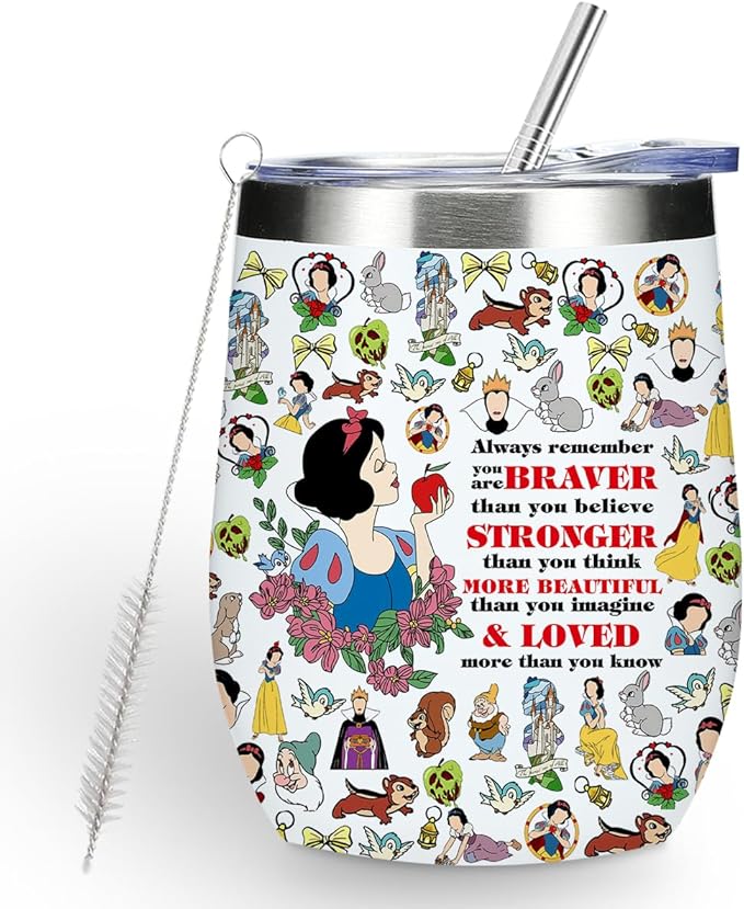 Magical Cute Wine Tumbler, Inspired Character Christmas Birthday Gifts for Women Sister Magic Inspirational Encouragement Gifts Coffee Cup Insulated Stainless Steel 12oz Wine Glass with Lid, Straw