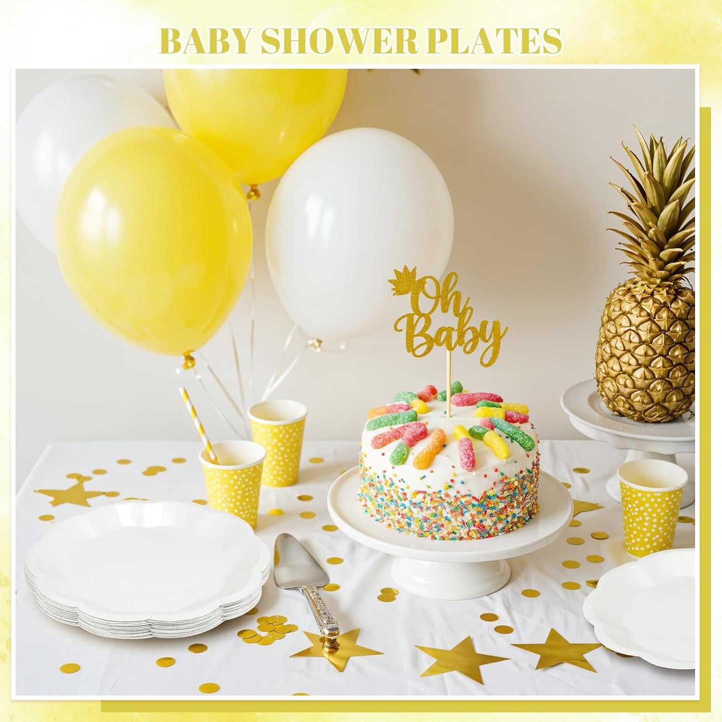 30 Pcs White Paper Plates, 9 Inch Scalloped Paper Plates Disposable Dinner Plate Dessert Cake Plate Party Supplies for Wedding Bridal Baby Shower Birthday