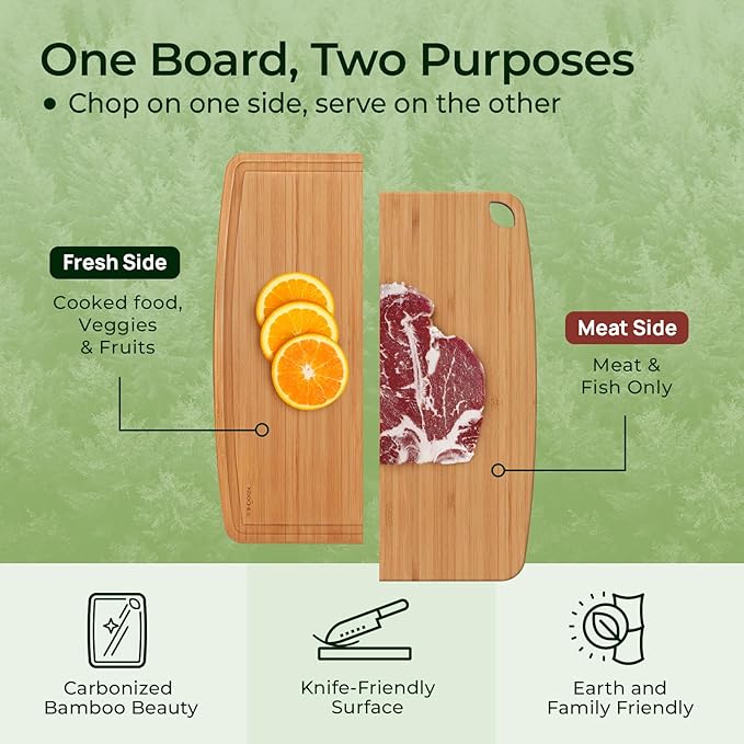 Dishwasher Safe Bamboo Cutting Boards Durable Lightweight Wood Cutting Board for Busy Kitchen, Easy Clean Wooden Chopping Boards with Juice Groove Set of 3 (L+M+S)