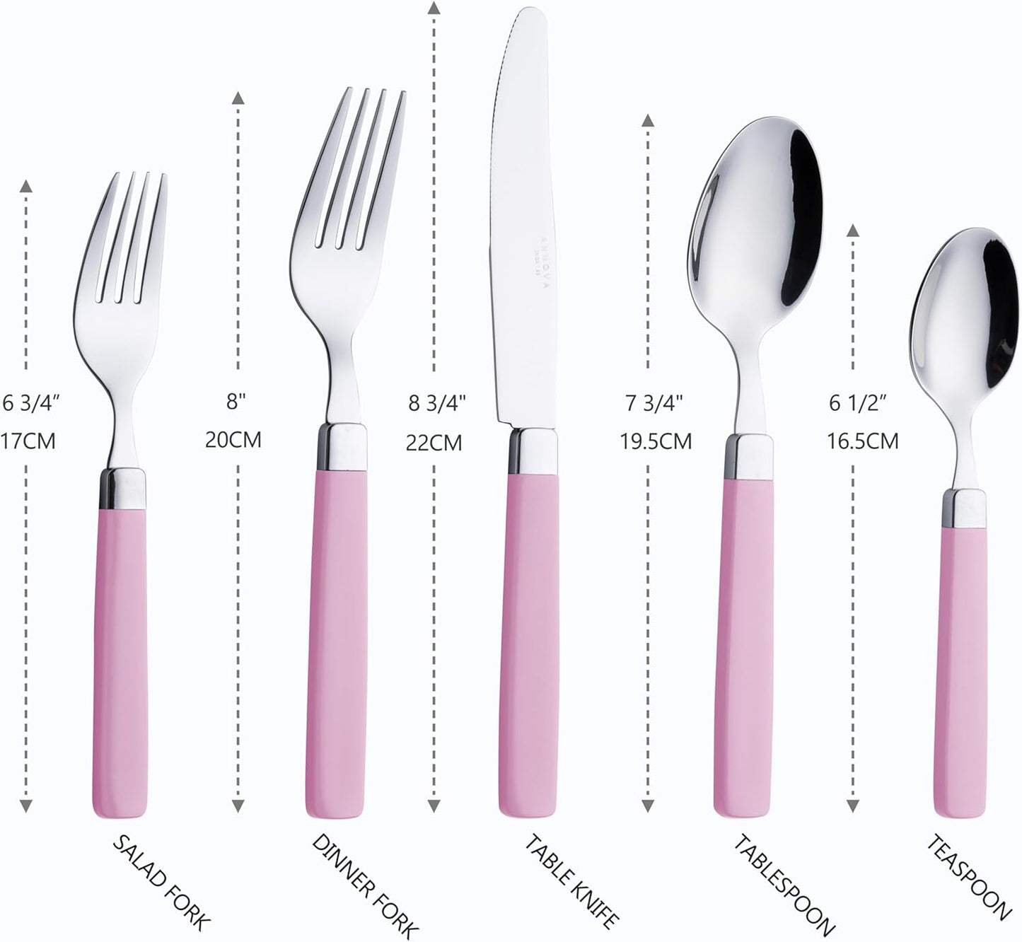 ANNOVA Silverware Set Stainless Steel Colorful Tableware Kitchen Flatware Set Utensils, Includes Dinner Knives, Forks, Spoons, Salad Forks & Dessert Spoons (Light Pink, 20 Pieces)