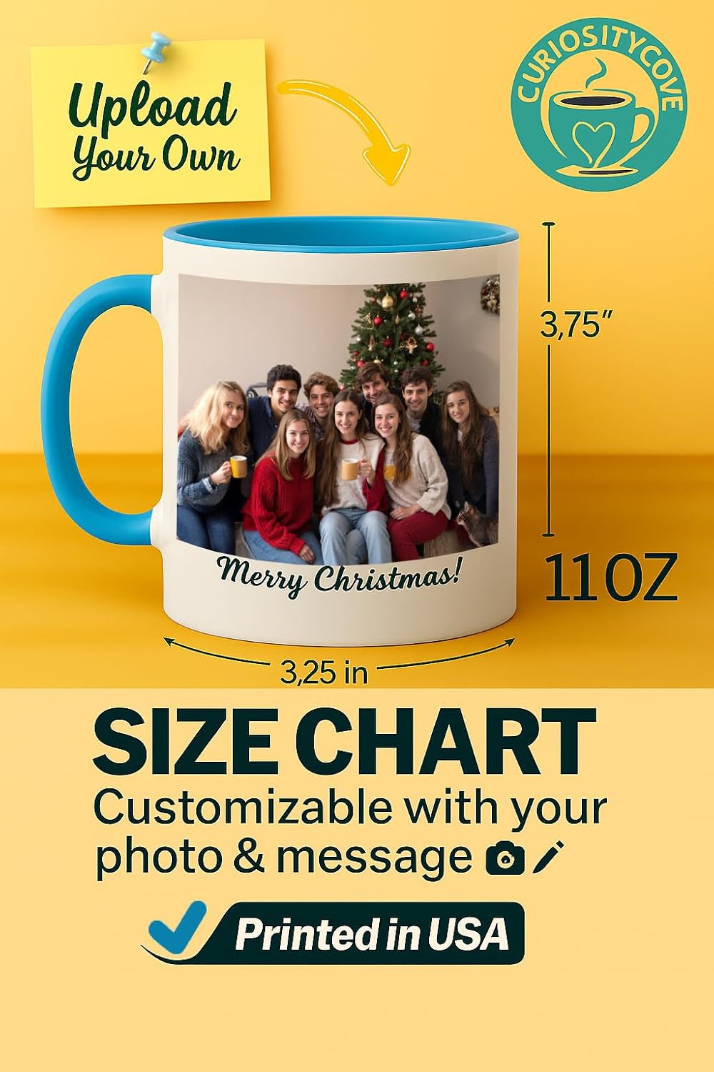 Personalized Coffee Mug | Custom Photo, Text, or Logo Cup (11oz, Light Blue Rim, Inner, and Handle) |Dishwasher & Microwave Safe |Unique Gift for Men & Women –Taza Personalizada