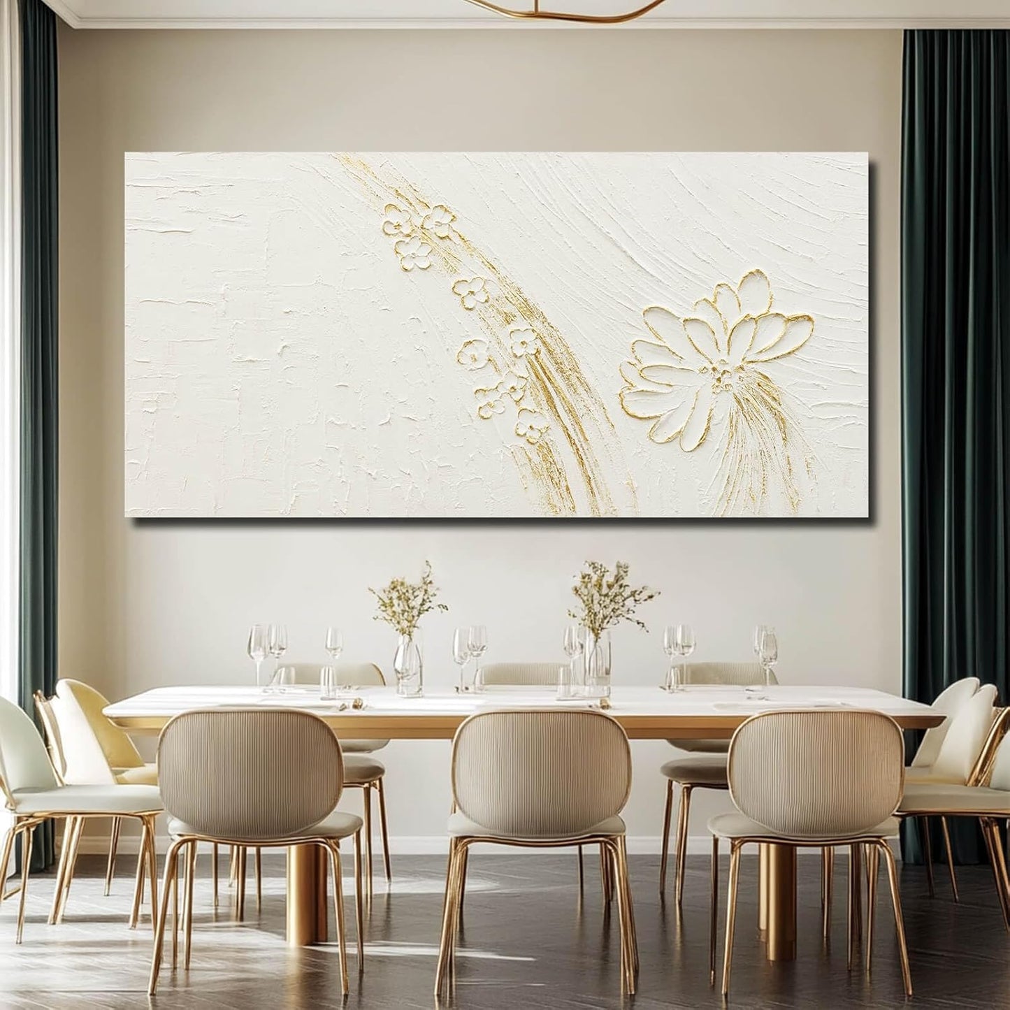 VAYIMDH Modern Canvas Wall Decor Floral Hand Painted Wall Art Textured Wall Posters 29"x58" Wall Decorations for Living Room Pictures for Kitchen