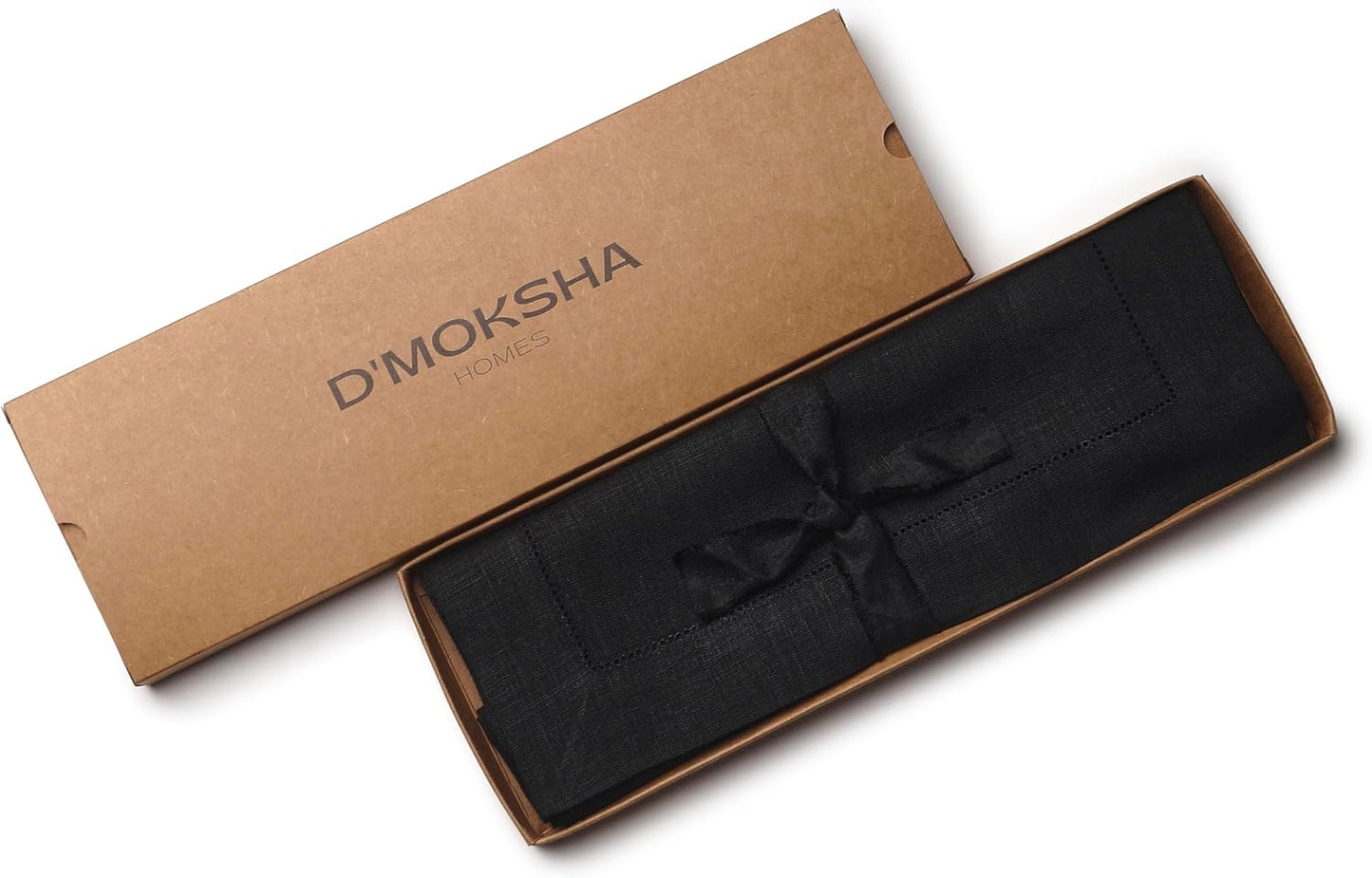 D'Moksha Homes Linen Placemats Set of 4 - Classic Hemstitch Black Placemats 14 x 19 Inch - 100% Pure Linen Table Mats for Fall, Autumn and Halloween - Handcrafted and Machine Washable