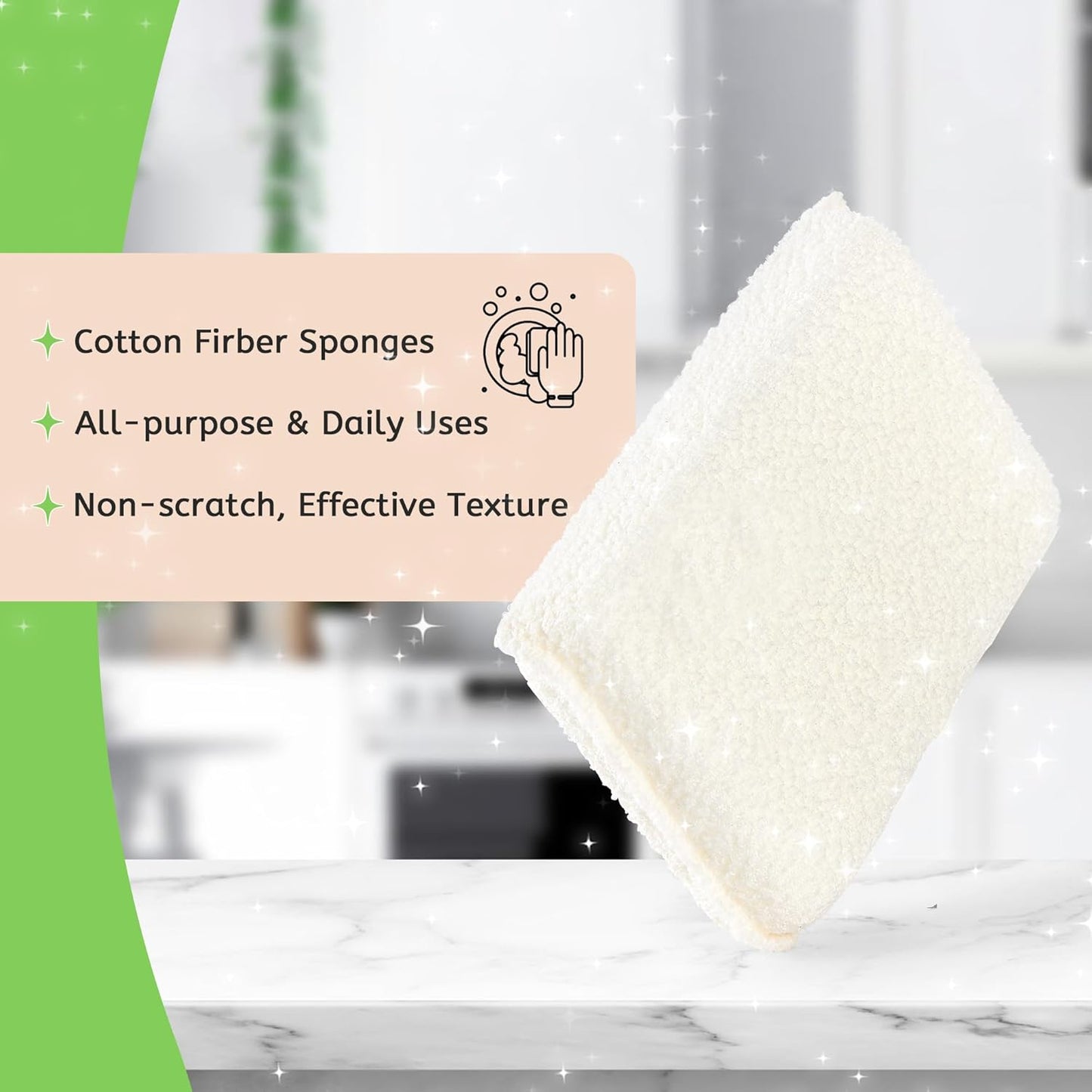 Practical Matter Kitchen Sponge, Organic Cotton Fiber All-Purpose Dish Sponges for Washing Dishes and Cleaning All Surfaces, Durable Non Scratch Scrub, 6 Count Value Pack